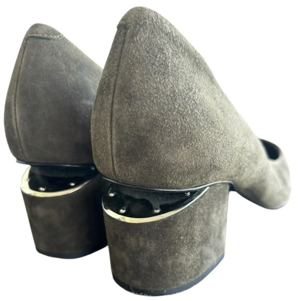 Alexander Wang Simona Dark Green Suede Pumps Split Block Heel‎ Size 37